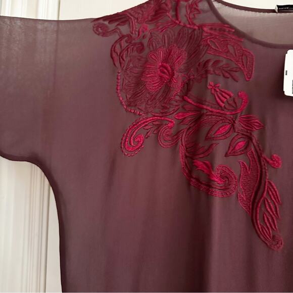 DRIES VAN NOTEN Maroon Sheer Floral Embroidered Silk Blouse Top Shirt NWT 42 - Picture 4 of 13
